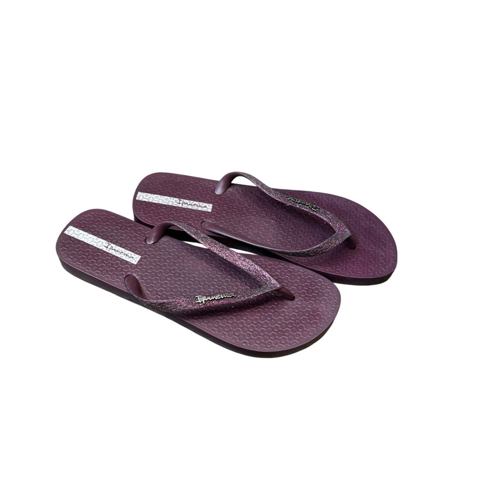 Ipanema Plum Purple Glitter Strap Flip Flop Sandals Womens Size 9 Made in Brazil